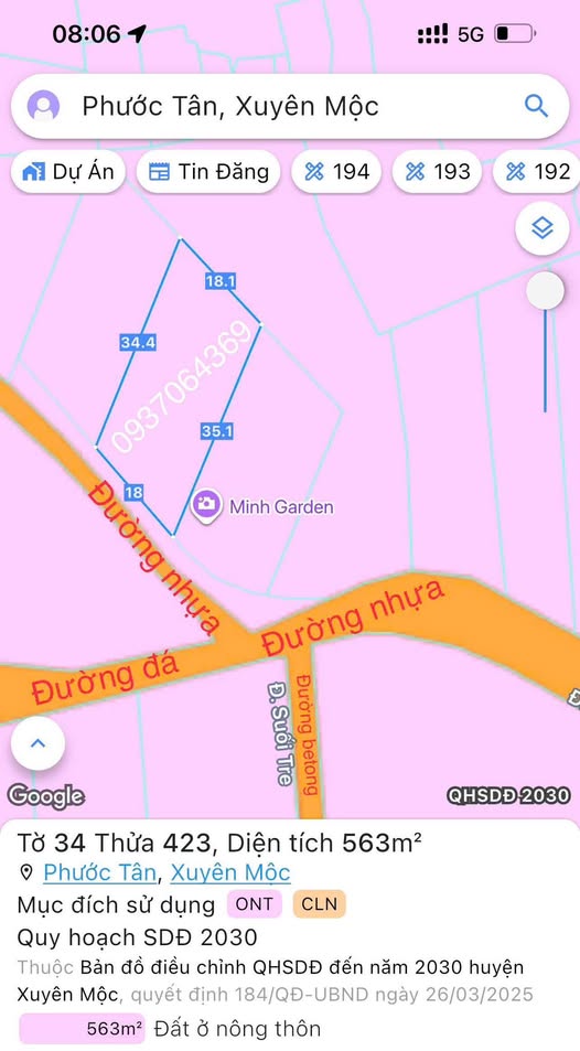 Đất Nền Xuyên Mộc 612m² Giá 2.6 Tỷ - Sổ Hồng Thổ Cư 100% Ngay Hồ Tràm