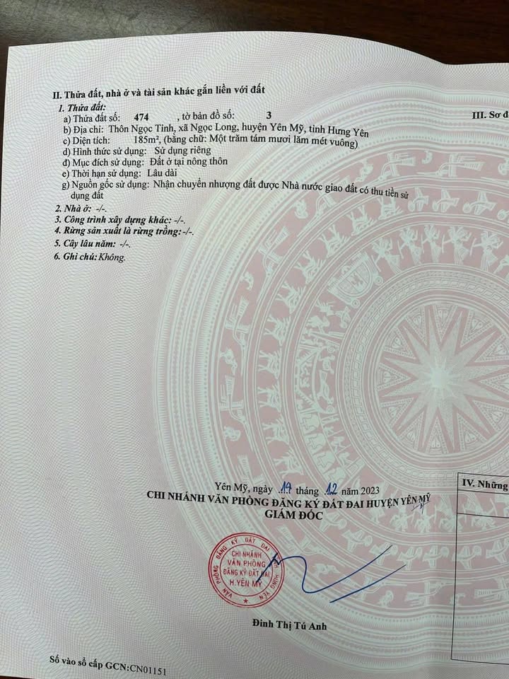 Đất nền Ngọc Long, Yên Mỹ 185m² - Tiềm năng tăng giá vượt trội!