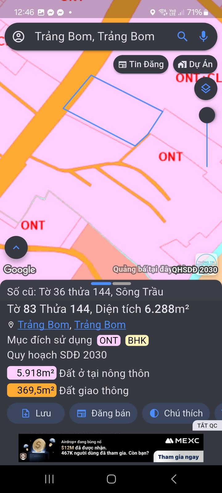 Đất nền Sông Trầu 6288m² mặt tiền Nguyễn Hoàng - Tiềm năng tăng giá