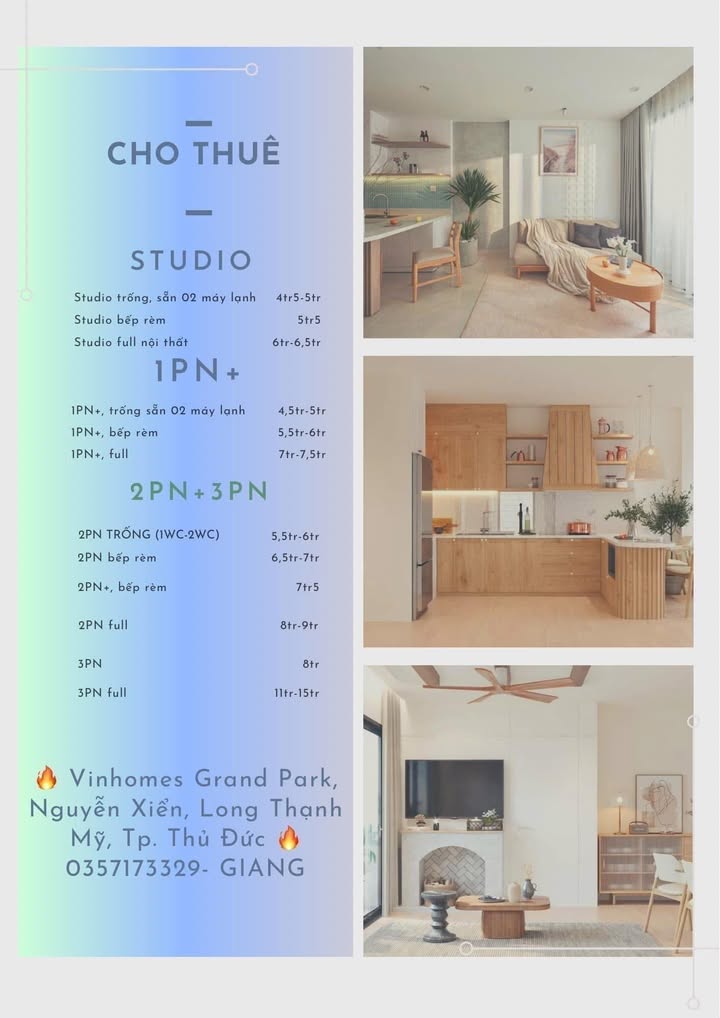 Thuê Căn Hộ Vinhomes Grand Park Quận 9 Giá Từ 4.5 Triệu - View Đẹp, Sẵn Sàng Ở Ngay!