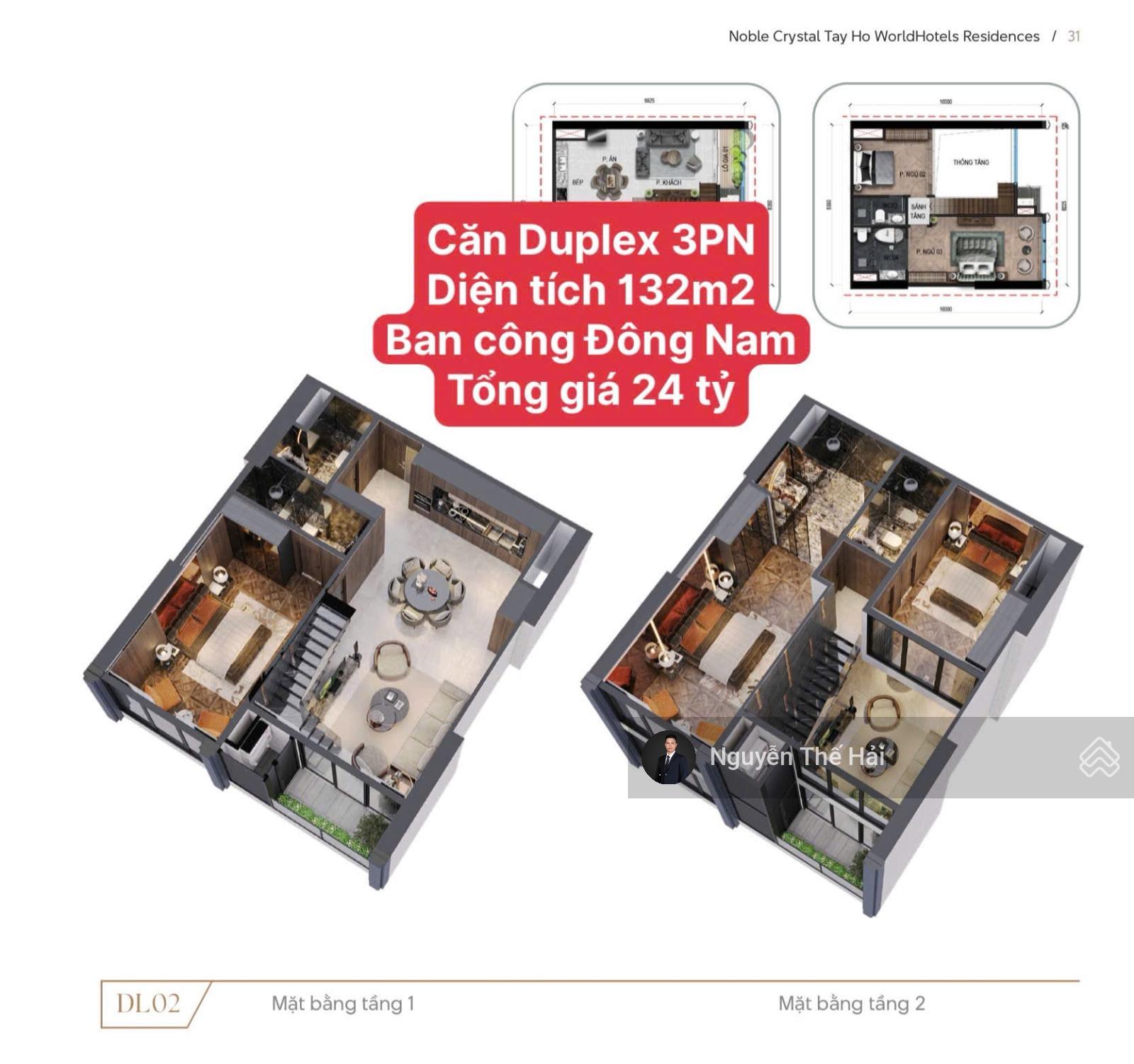 Duplex Noble Crystal Tây Hồ 132m² - View Hồ Tây, Full Nội Thất Cao Cấp