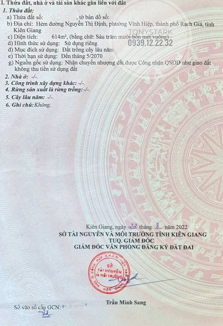 Đất Vườn 614m² Đường Trần Thị Hui, Rạch Giá - Giá Đầu Tư 2 Tỷ