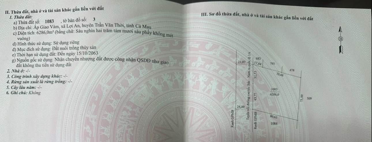 Bán đất mặt tiền Tuyến nối Cao tốc Cà Mau 5002m² - Đầu tư sinh lời cao