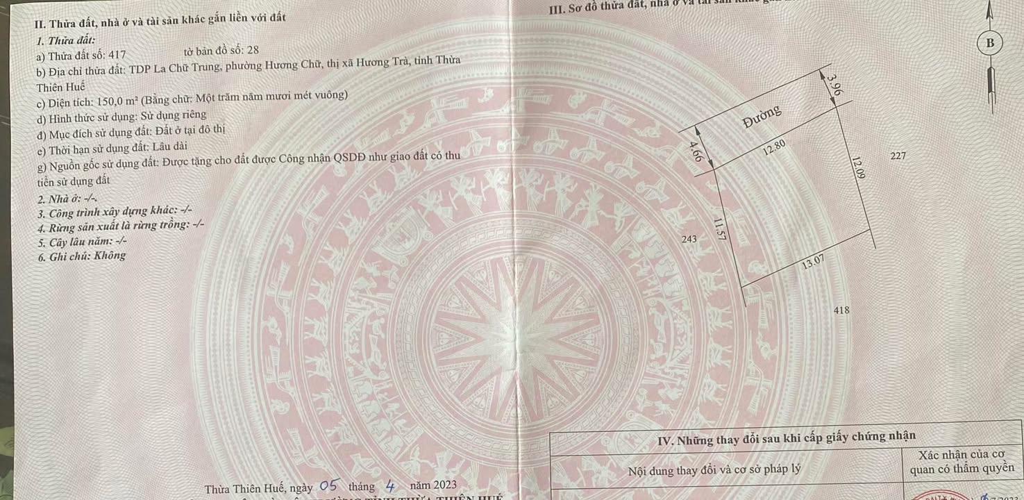 Đất nền Hương Chữ 150m² giá 1.2 tỷ - Sổ đỏ chính chủ!