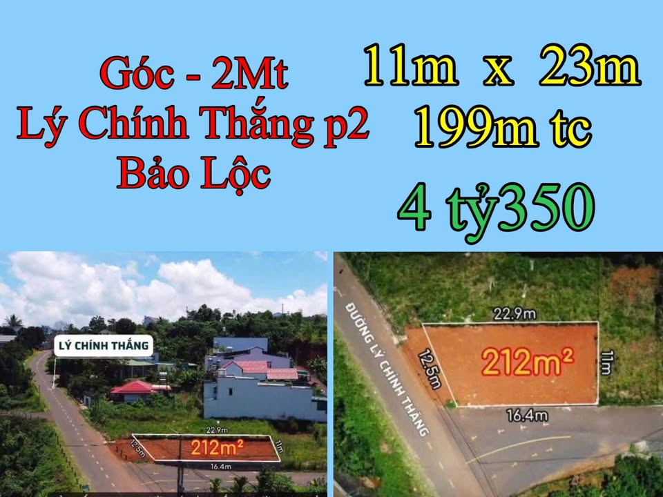 Đất Lô Góc Mặt Tiền Lý Chính Thắng, Bảo Lộc - 199m² Giá 4.3 Tỷ