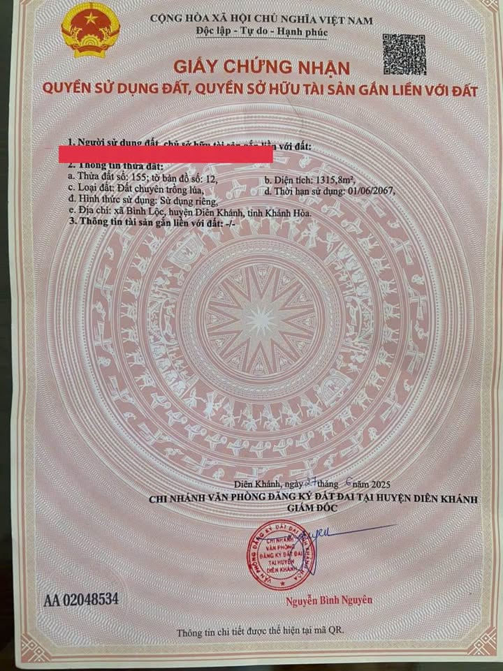 Đất nền Suối Hiệp Diên Khánh 1315m² giá 1.2 tỷ - Tiềm năng tăng giá!