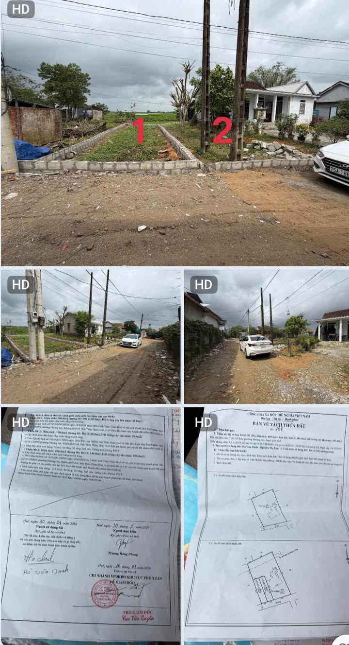 Đất Nền 100m² Hương An, Quảng Điền - Giá 920 Triệu, Đường Oto