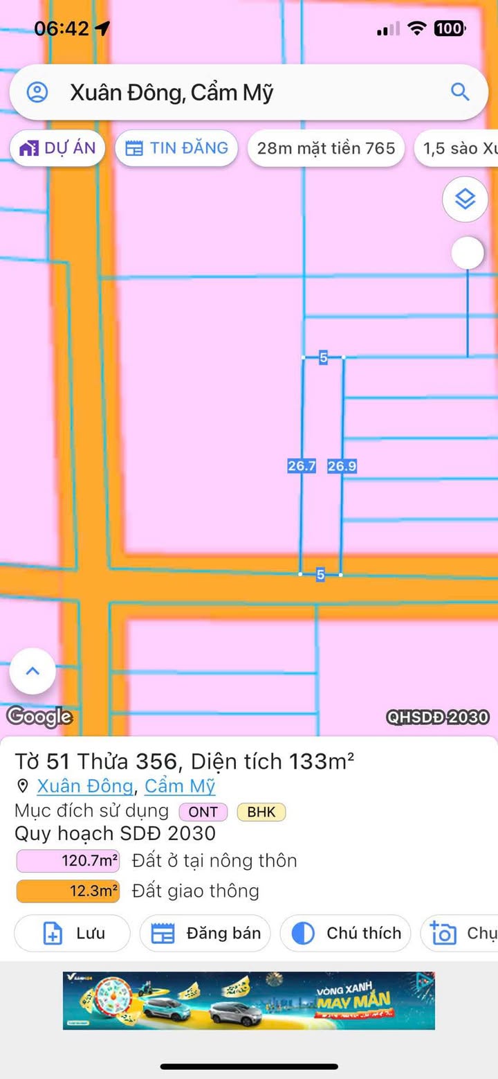 Đất nền Cẩm Mỹ 135m² - Sổ đỏ sẵn sàng, giá 550 triệu - Vị trí đắc địa