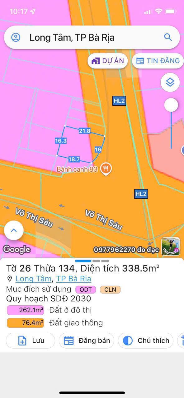 Bán Đất Mặt Tiền Hương Lộ 2 Bà Rịa 338m² - Vị Trí Vàng Kinh Doanh