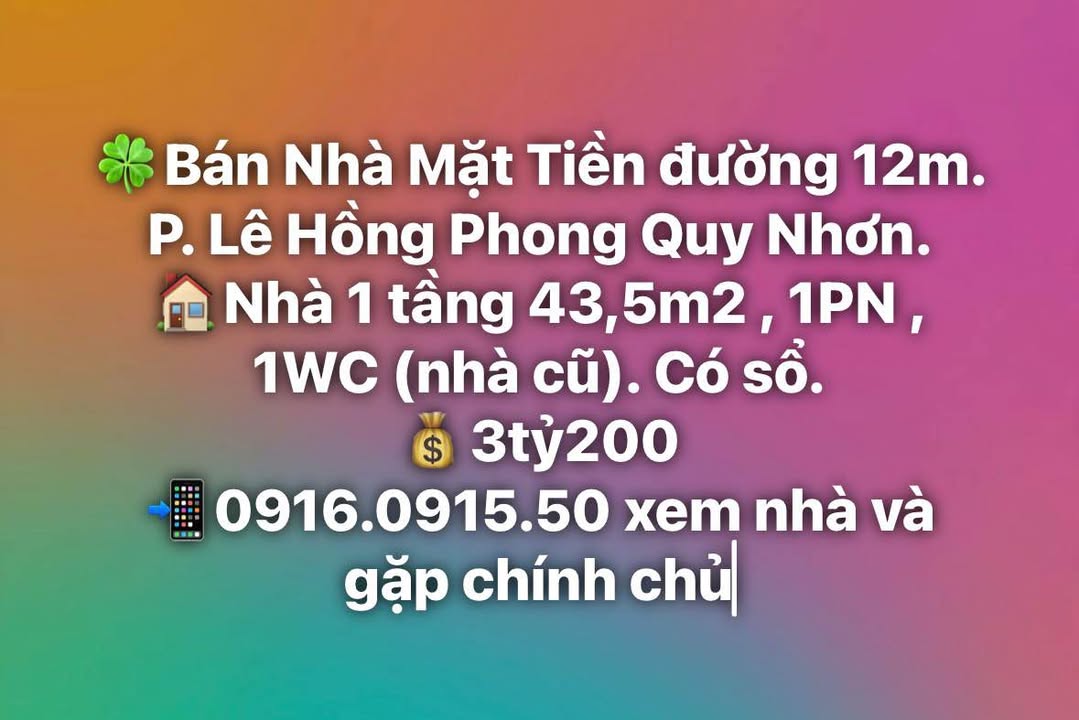 Mặt Tiền Kinh Doanh P. Lê Hồng Phong Quy Nhơn 43.5m² - Giá 3.2 Tỷ