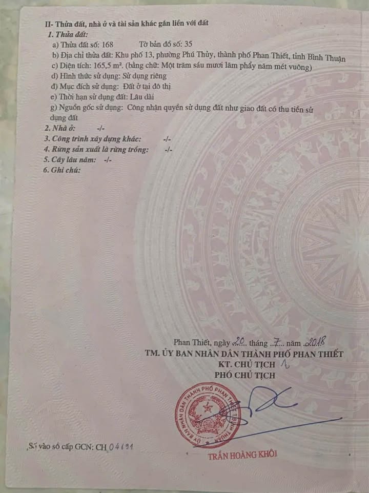Đất thổ cư Phú Thủy Phan Thiết 165m² giá 2.4 tỷ - Sổ đỏ chính chủ