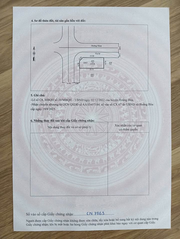 Đất nền biệt thự Hoằng Hóa 213.8m² – Đường to ô tô, giá chỉ 4 tỷ