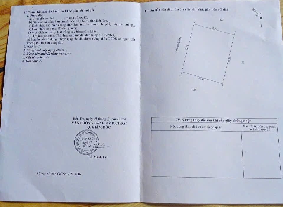 Bán Đất Nền Cẩm Sơn - Mỏ Cày Nam, Bến Tre 883m² - Sổ Hồng Sẵn Sàng