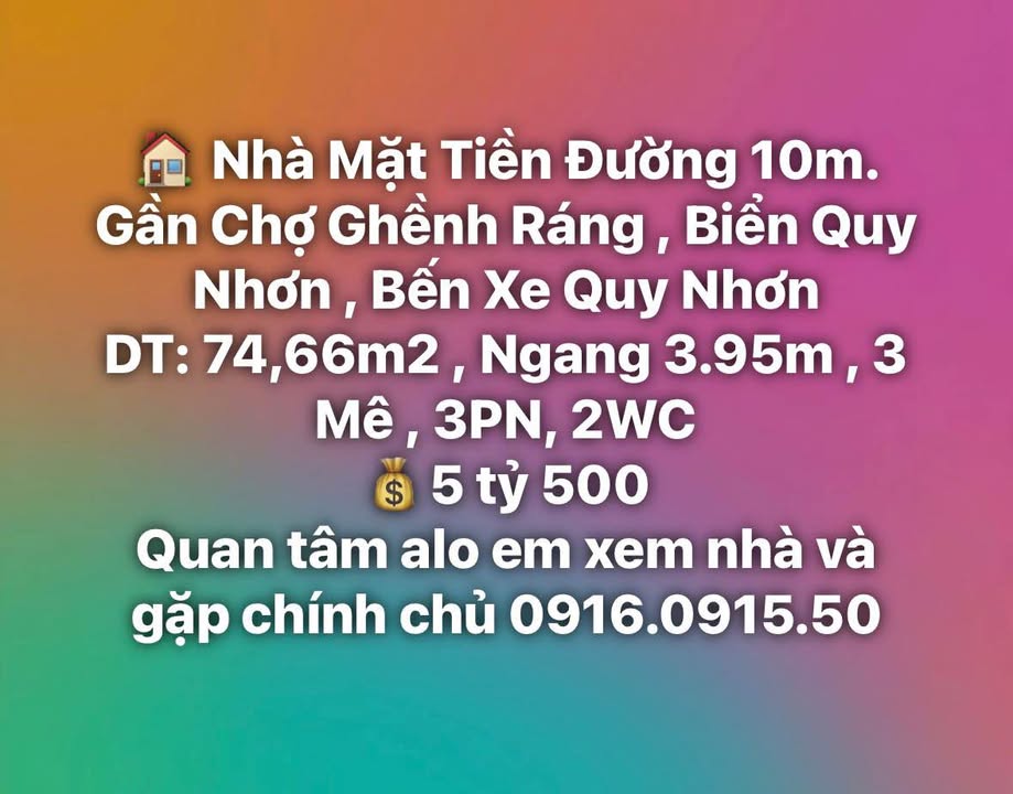 Nhà Mặt Tiền KD Quy Nhơn - 74.66m² - 3PN - 5.5 Tỷ