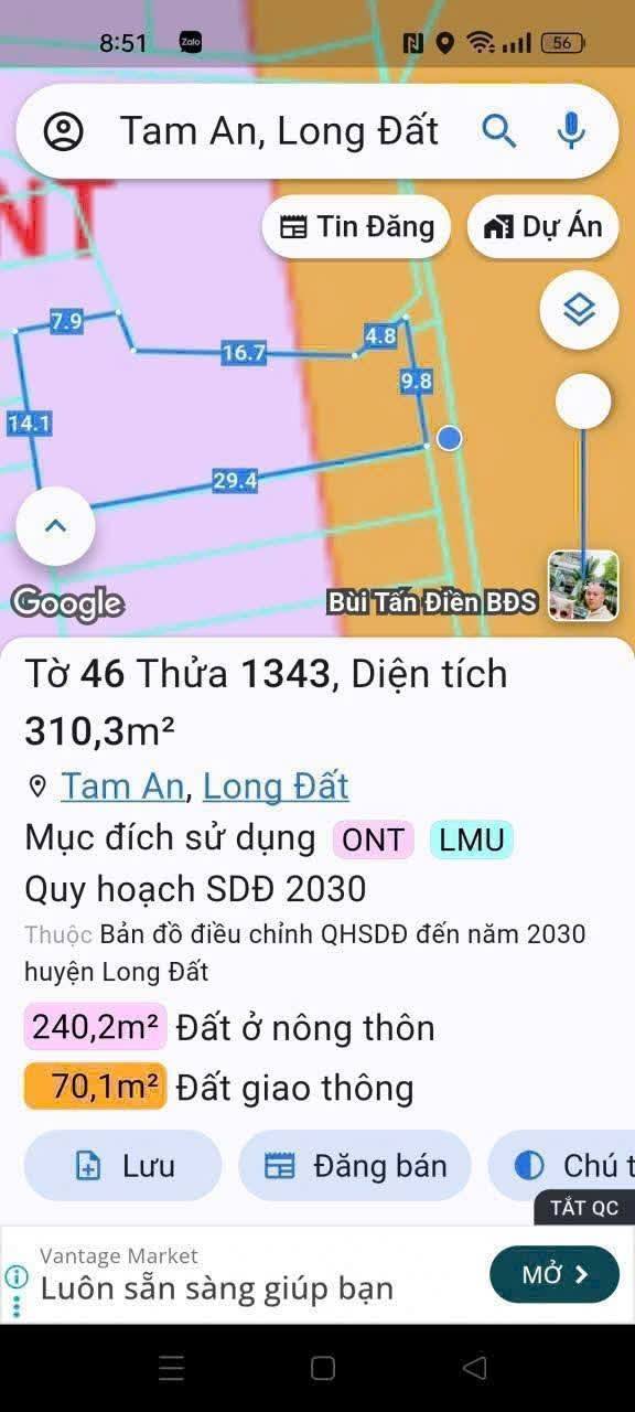 Đất Mặt tiền Tỉnh lộ 44A, Long Điền - 435m² Thổ cư, Sẵn Sổ Đỏ - Giá Thỏa Thuận