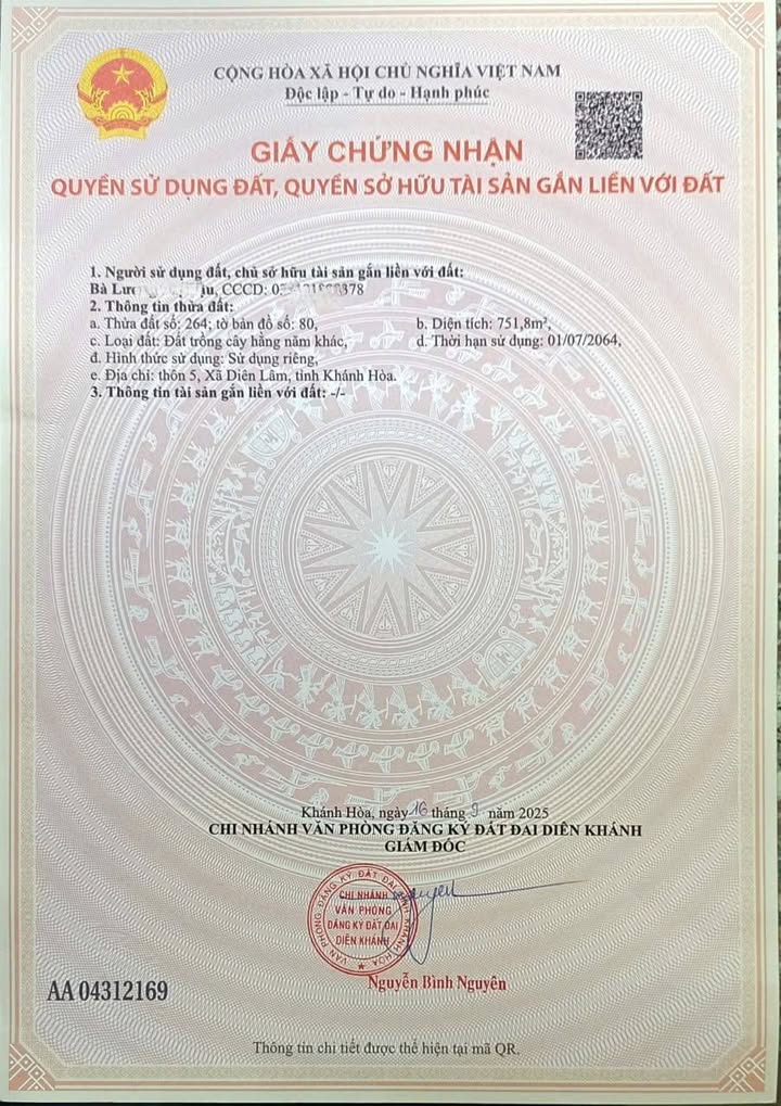 Bán Gấp Đất Vườn Diên Khánh - 650m² - Sổ Hồng Riêng - Chỉ 350 Triệu/Lô