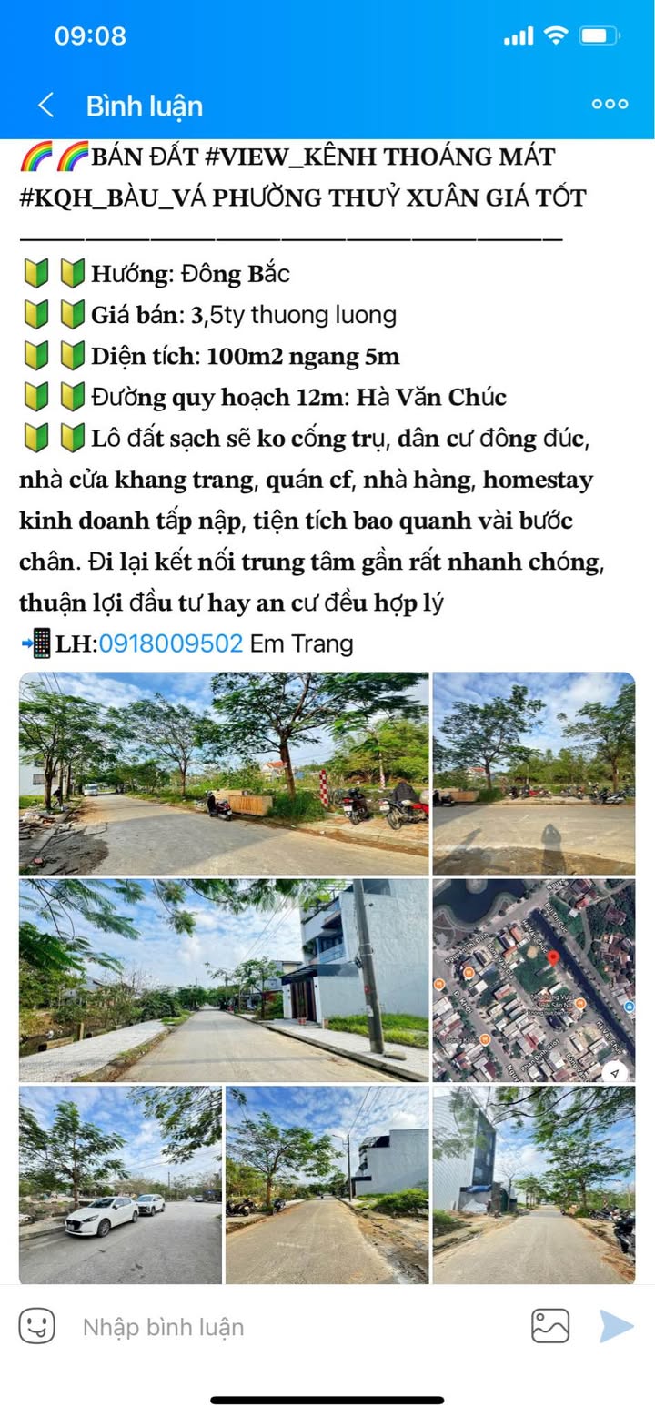 Bán đất KQH Bàu Vá 100m² giá 3.5 tỷ - View kênh cực thoáng mát