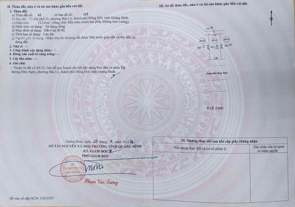 Mặt Tiền Kinh Doanh Đường Minh Mạng 112m² - Vị Trí Vàng Đồng Hới