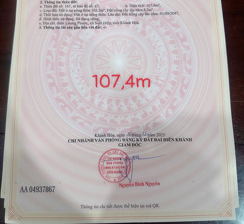 Đất Nền Diên Khánh 107.4m² - Sổ Hồng Thổ Cư, Giá Đầu Tư 670 Triệu