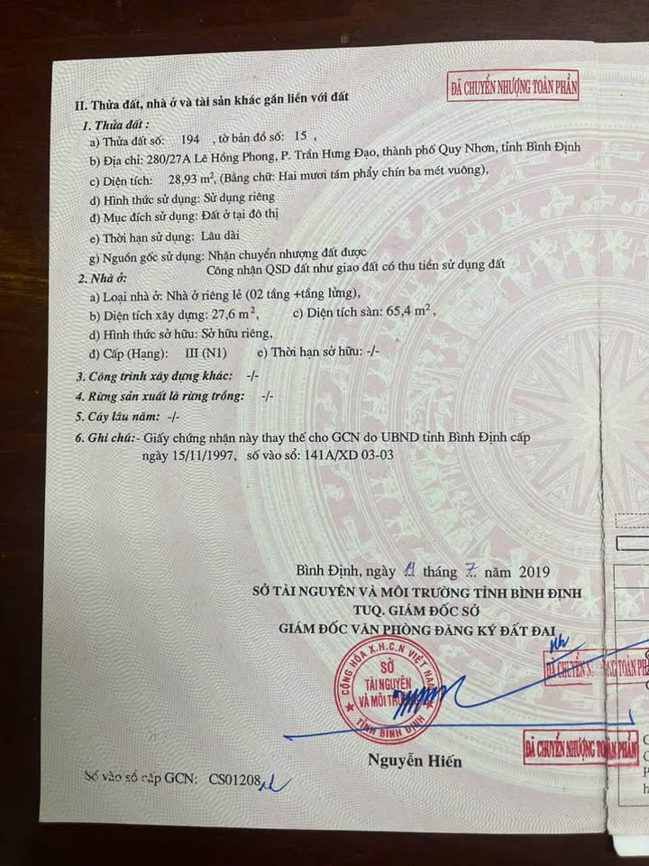 Nhà 1 Trệt 1 Lầu Lê Hồng Phong, Quy Nhơn - 30m² Giá 2.25 Tỷ