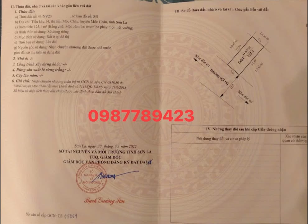 Đất nền Mộc Châu 123m² – Pháp lý rõ ràng, sổ hồng trao tay!