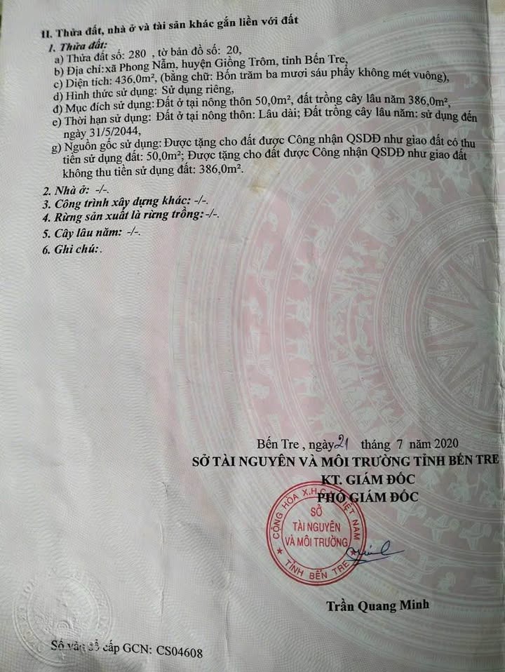 Bán Đất Nền 436m² Phong Nẫm, Bến Tre - Giá Tốt 420 Triệu