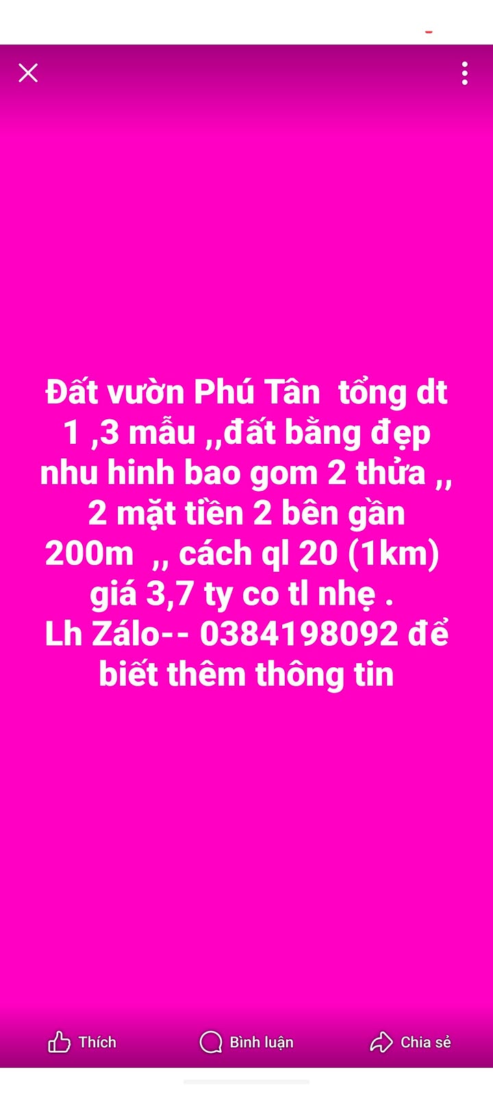 Đất Vườn Phú Tân Đồng Nai 13000m² - 2 Mặt Tiền Gần QL20
