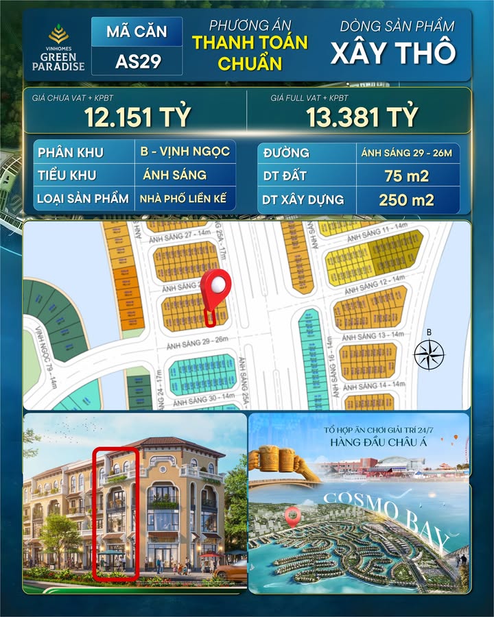 Shophouse AS29 Vinhomes Cần Giờ - Mặt tiền 26m, 13.38 Tỷ