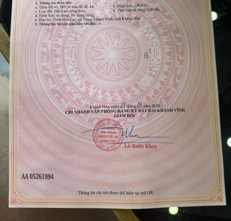 Đất nền Khánh Hiệp 130m² - Đất thổ cư 100%, Sổ hồng ngay!