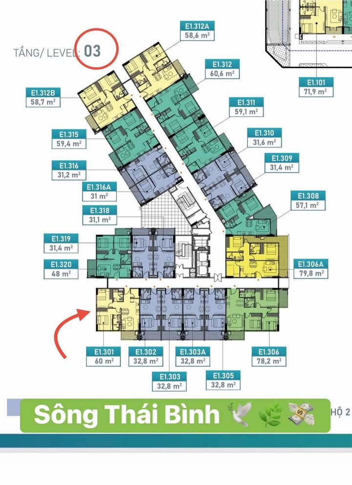 Căn hộ Ecopark 60m² - View Sông Thái Bình tầng 3 - Giá 2.67 tỷ