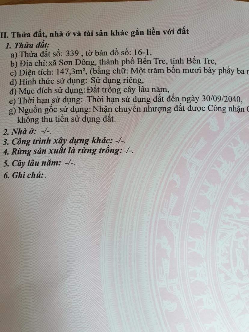 Đất nền Sơn Đông TP. Bến Tre 147m² giá 550 triệu - Vị trí đẹp!