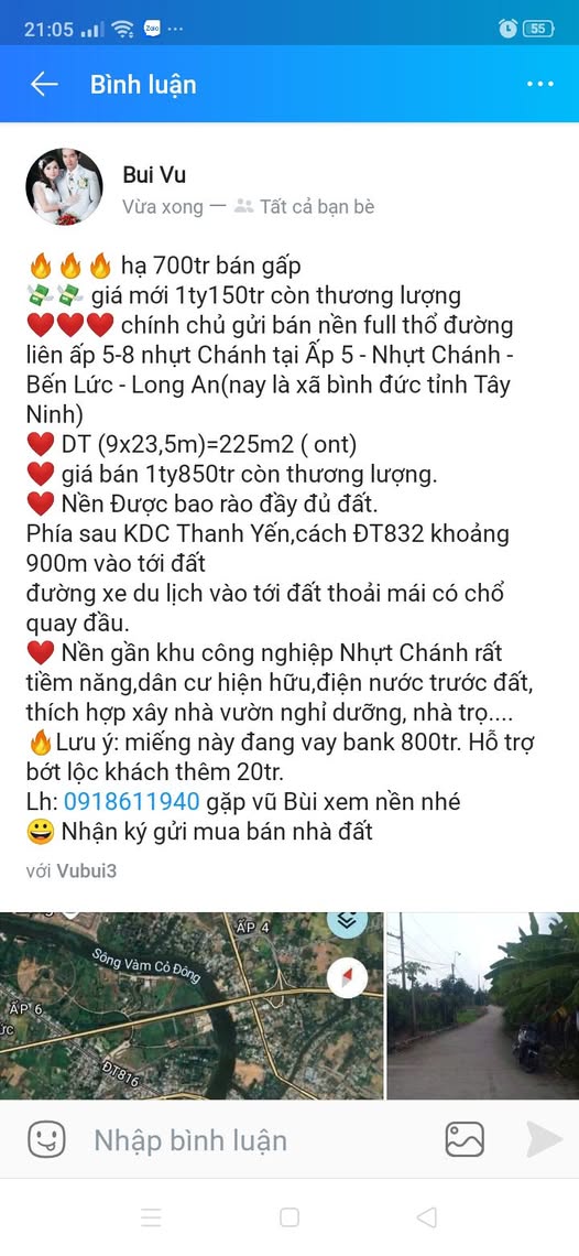 Bán Gấp Đất Nền 225m² Sổ Hồng Thổ Cư - Bến Lức, Long An Giá Chỉ 1.15 Tỷ