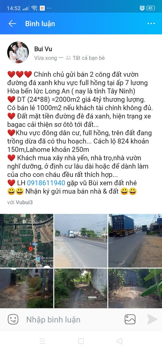 Đất Vườn Bến Lức, Long An 2000m² Sổ Hồng Rõ Ràng