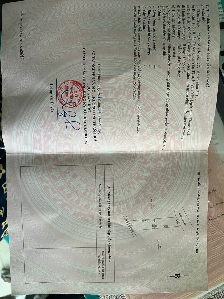 Đất nền Yên Tâm Yên Định 189m² giá 500 triệu - Sổ đỏ chính chủ