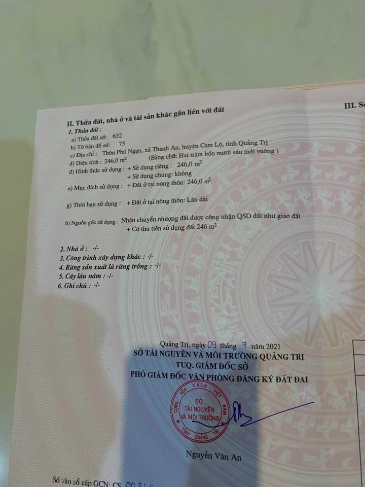 Bán đất Thanh An Cam Lộ 246m² giá 5xx triệu - Thổ cư chính chủ