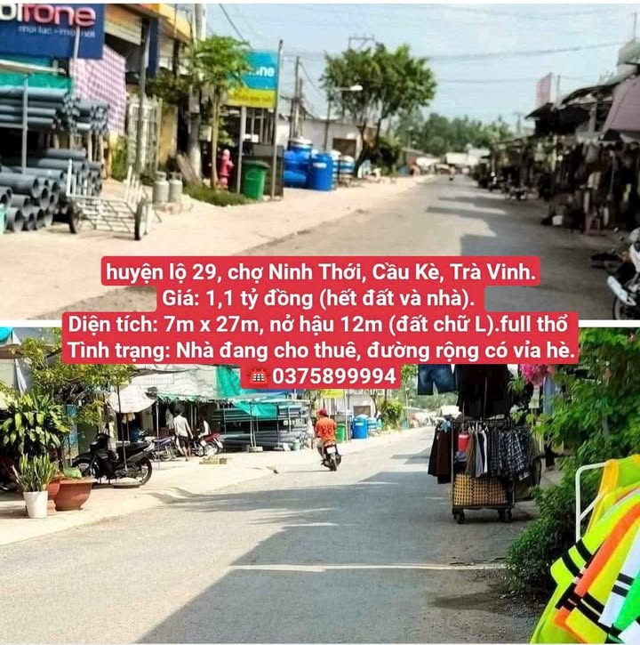 Nhà riêng Huyện lộ 29 Cầu Kè 261m² - Sổ hồng sẵn, đường lớn ô tô!