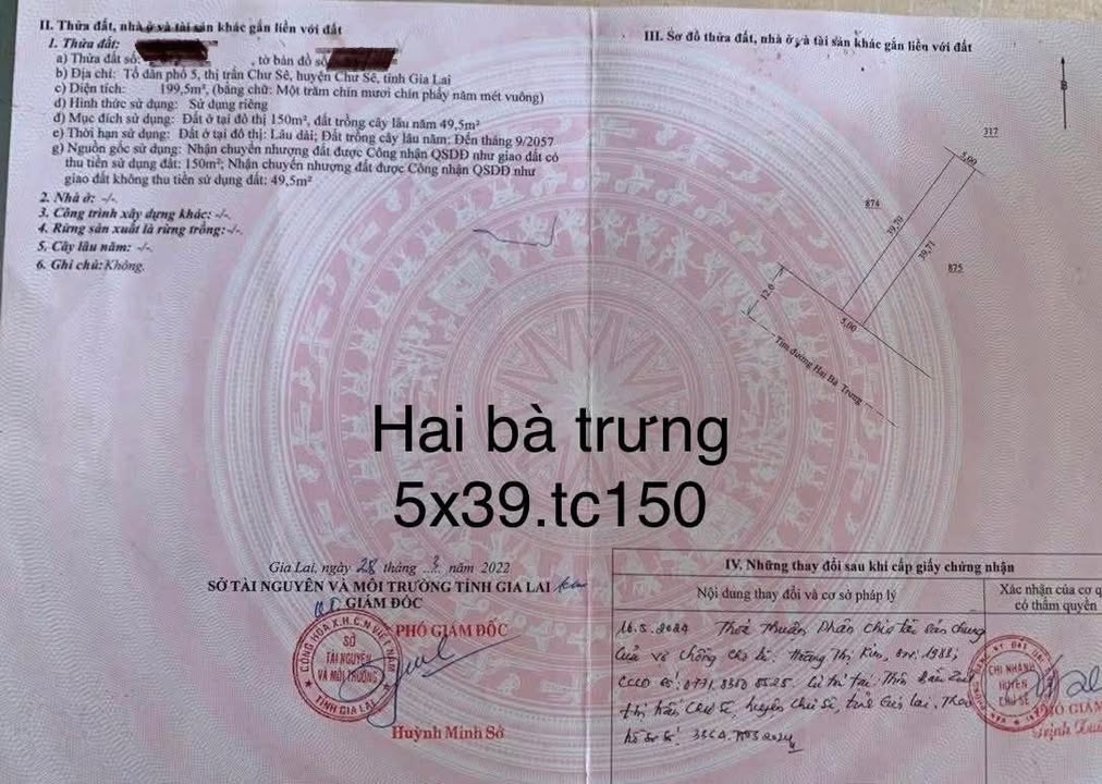 Đất nền Chư Sê 195m² - Mặt tiền Hai Bà Trưng, Tiềm năng tăng giá!