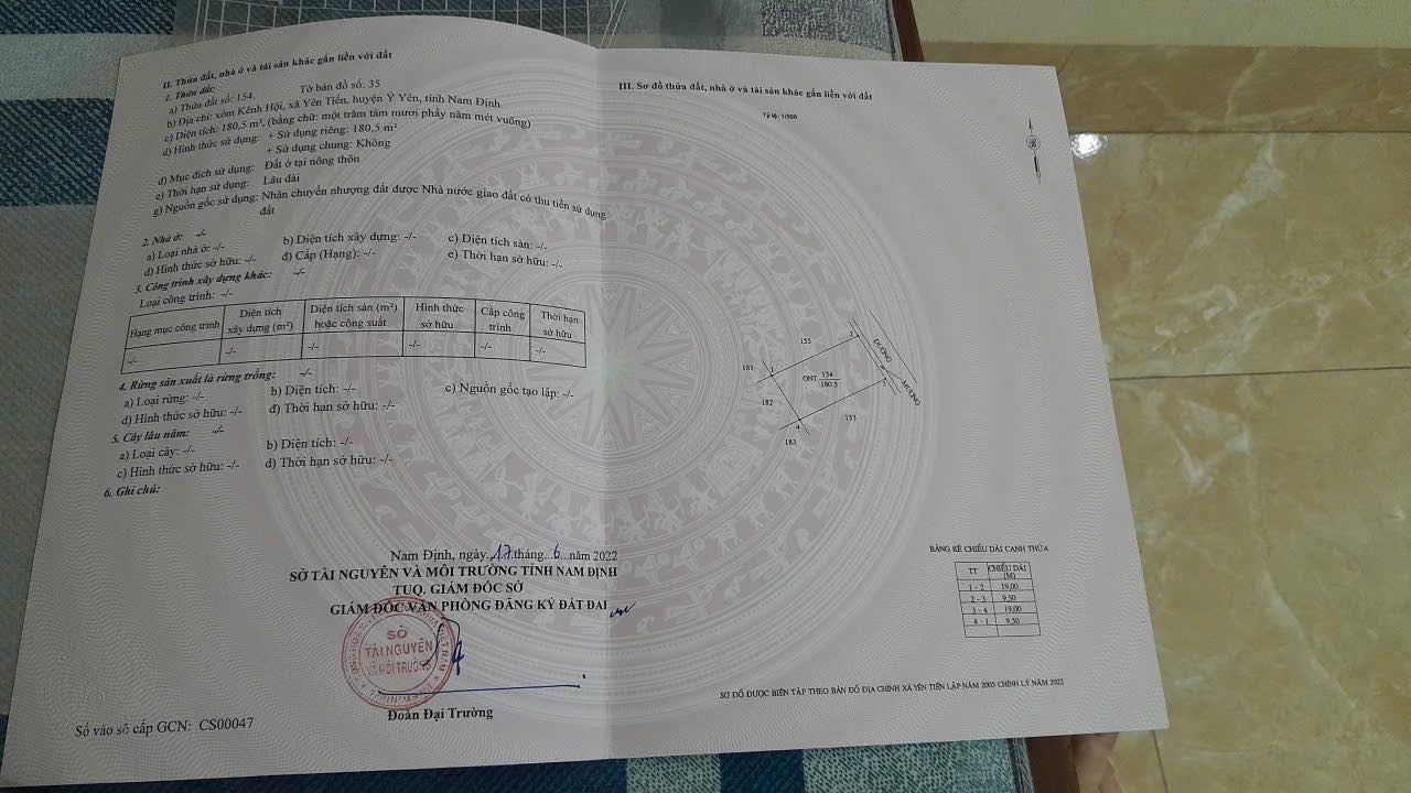 Đất nền Yên Tiến Ý Yên 180m² giá 1 tỷ - Sổ đỏ chính chủ!