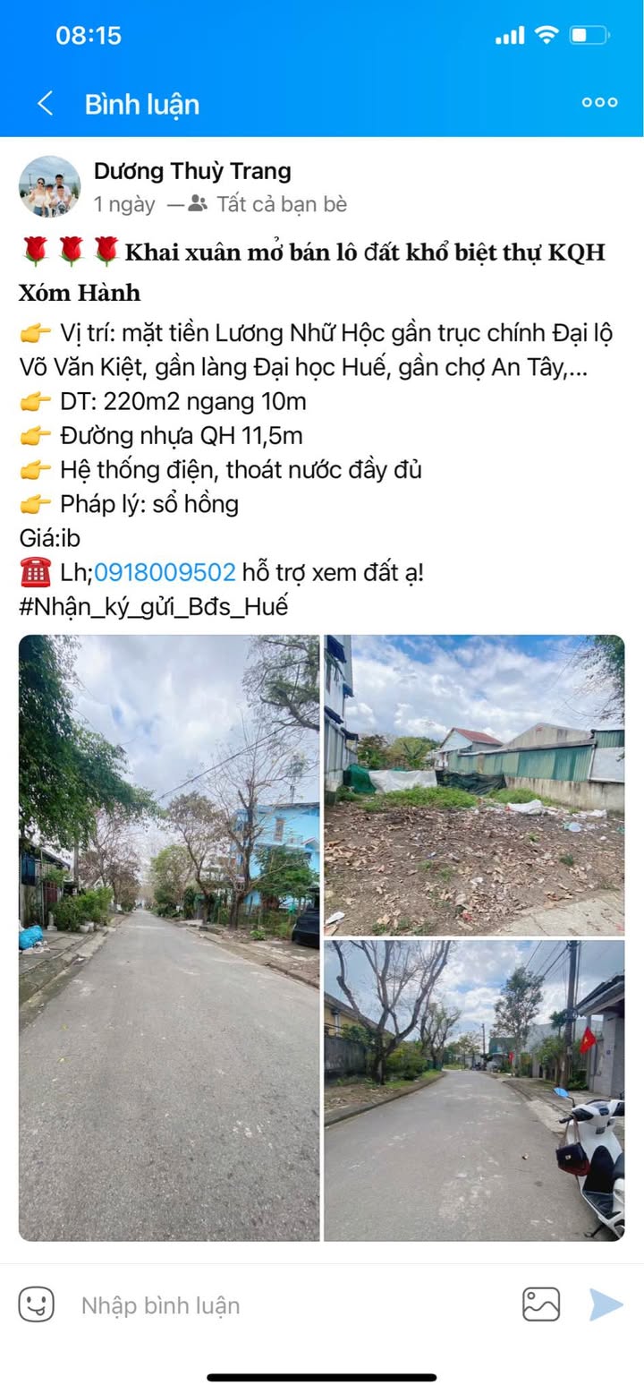 Đất nền biệt thự KQH Xóm Hành 220m² - Sổ hồng sẵn, vị trí vàng!