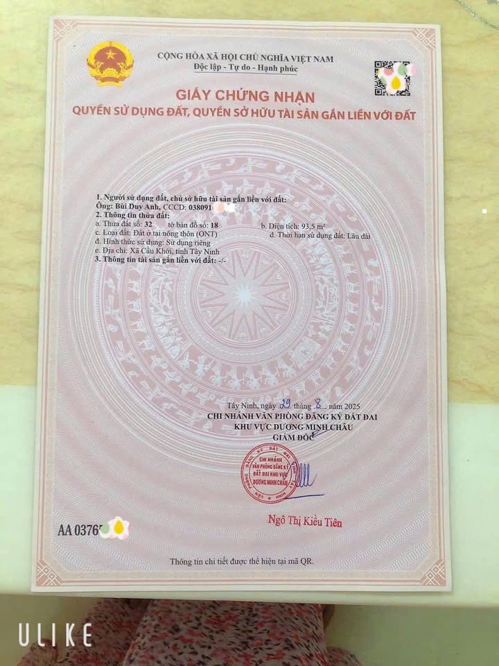 Đất nền Cầu Khởi Dương Minh Châu 94m² 360tr - Sổ đỏ chính chủ