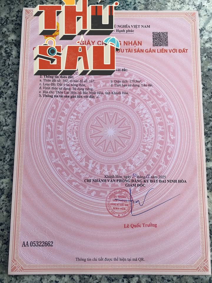 Bán Đất Thổ Cư 170m² Ninh Hòa, Khánh Hòa - Giá 550 Triệu