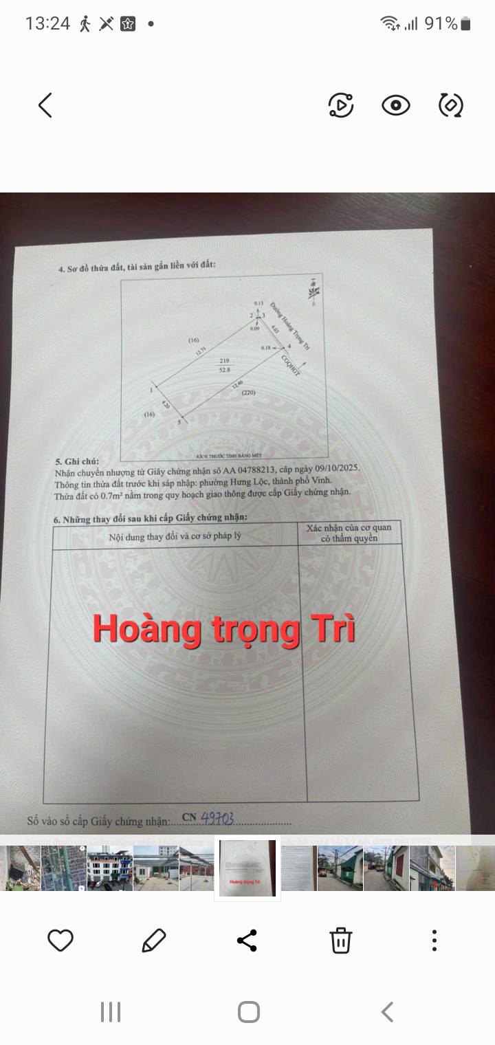 Đất nền Hoàng Trong Trì TP. Vinh 53m² - Sổ đỏ chính chủ!