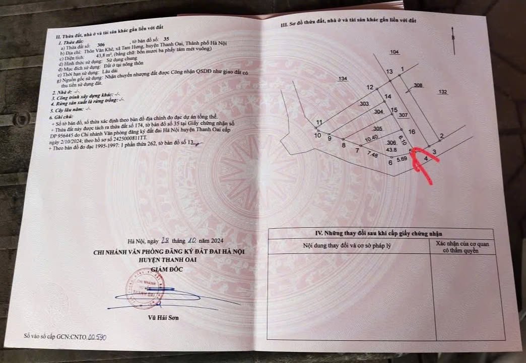 Đất nền Thôn Văn Khê, Tam Hưng 43.8m² - Đường to ô tô tránh!