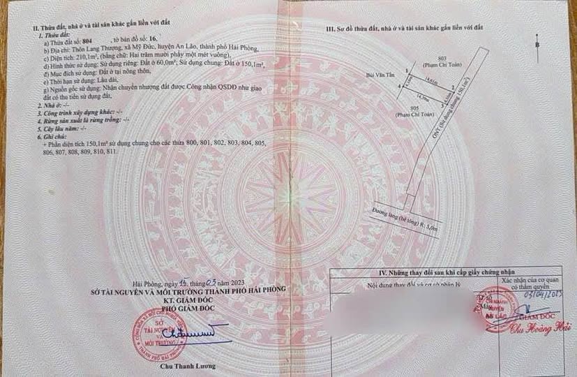 Đất nền Thôn Lang Thượng, An Lão, Hải Phòng 60m² - Sổ đỏ chính chủ