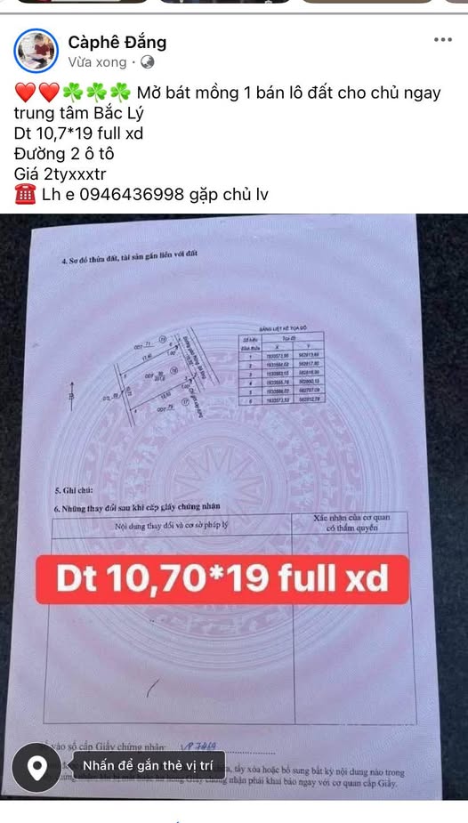 Đất nền Bắc Lý Đồng Hới 203m² giá 2 tỷ - Đường to ô tô