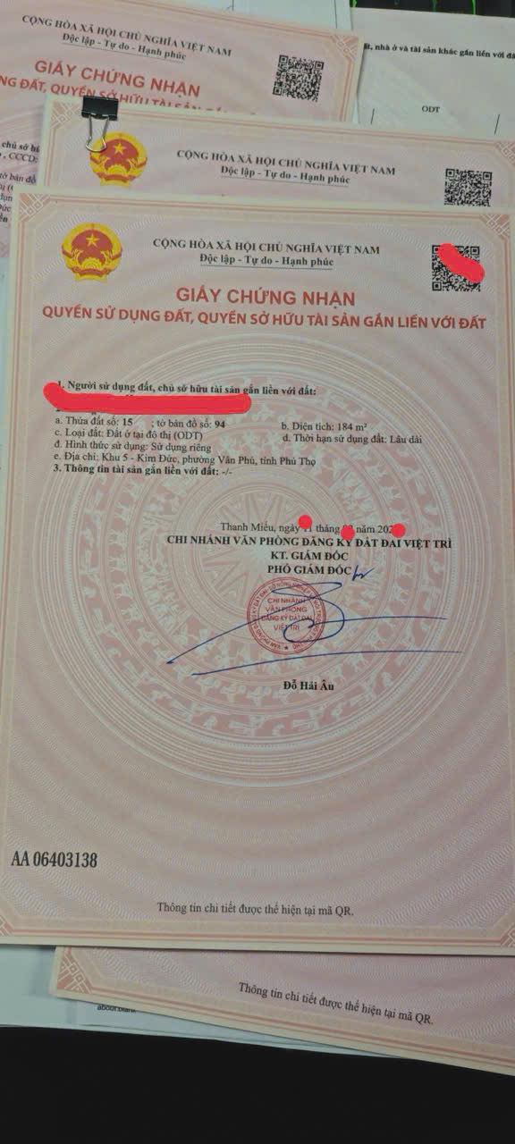 Đất nền Kim Đức Việt Trì 184m² giá 1.8 tỷ - Sổ đỏ chính chủ