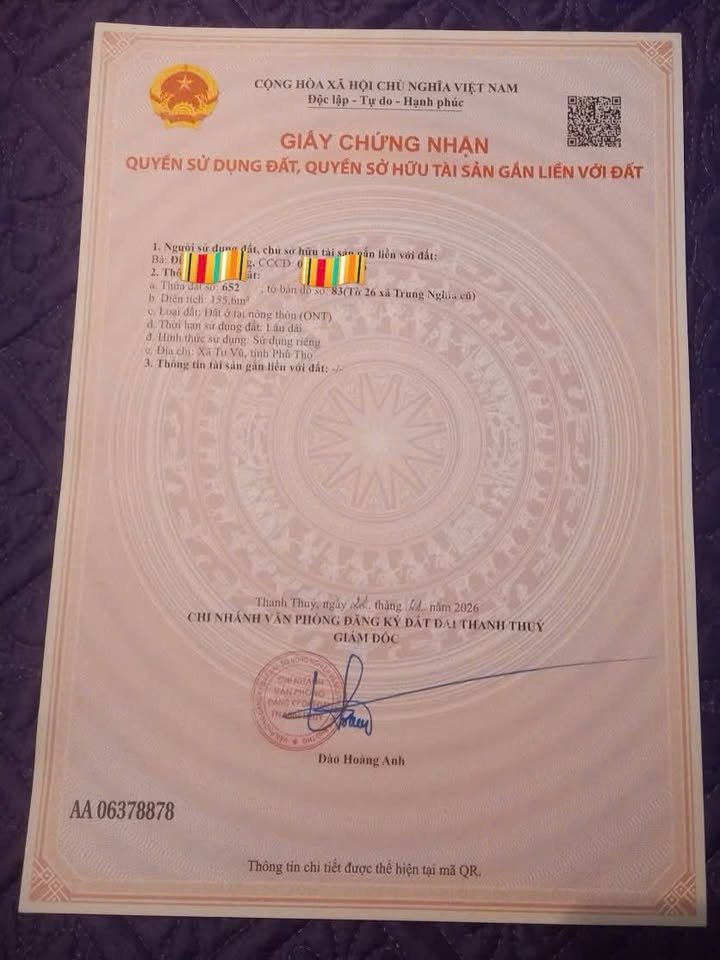 Đất nền Thanh Thủy Phú Thọ 150m² giá 1.1 tỷ - Sổ đỏ chính chủ