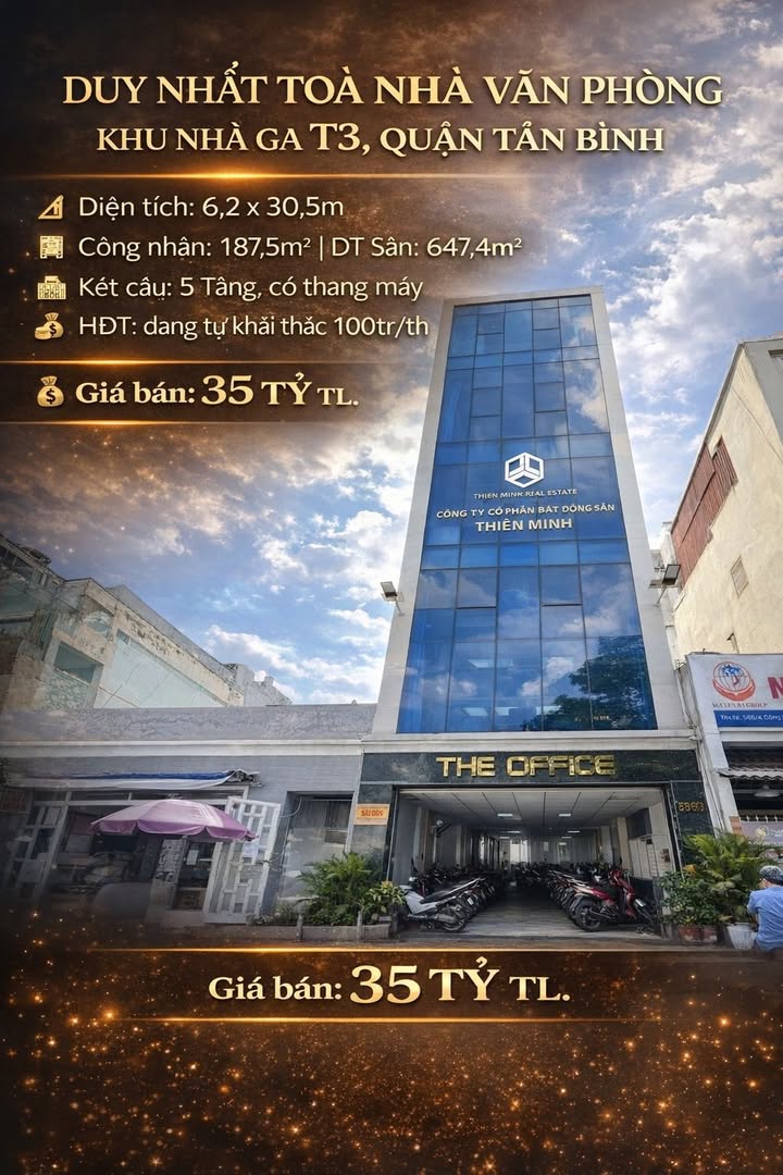 Tòa nhà văn phòng Tân Bình 187m² giá 35 tỷ - Vị trí đắc địa gần Ga T3!