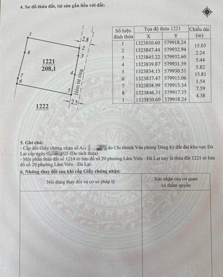 Đất nền Đà Lạt 208m² sổ hồng full thổ cư - Giá 3.8 tỷ - Hướng Đông Nam