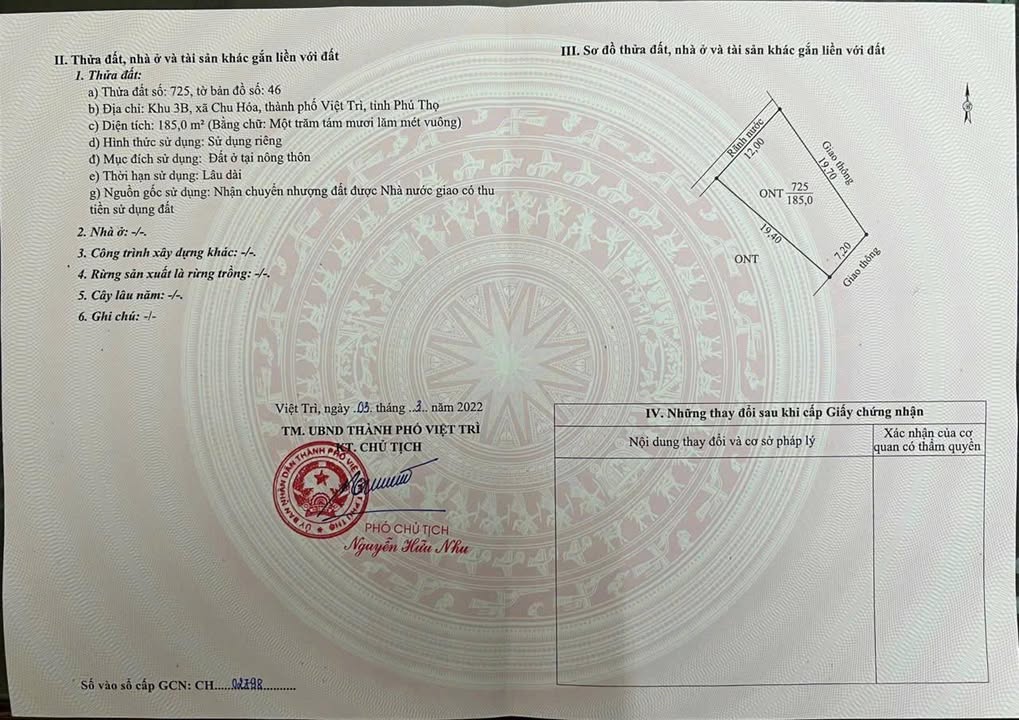 Đất nền Việt Trì 185m² - Sổ đỏ chính chủ, đường ô tô!